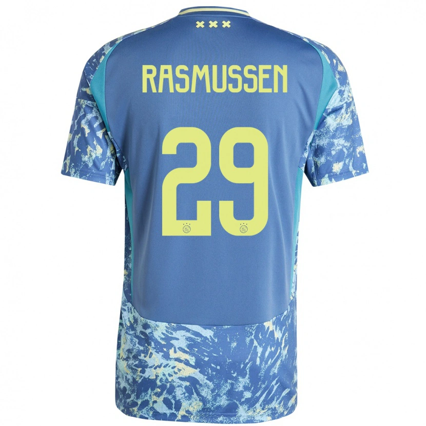 Danxen Bambino Maglia Christian Rasmussen #29 Grigio Blu Giallo Kit Gara Away 2024/25 Maglietta