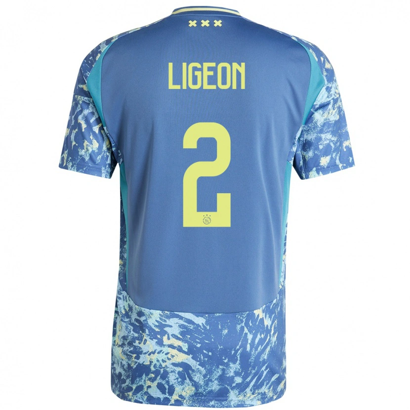 Danxen Bambino Maglia Ruben Ligeon #2 Grigio Blu Giallo Kit Gara Away 2024/25 Maglietta