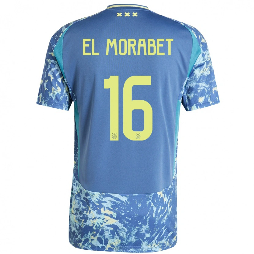 Danxen Bambino Maglia Younes El Morabet #16 Grigio Blu Giallo Kit Gara Away 2024/25 Maglietta