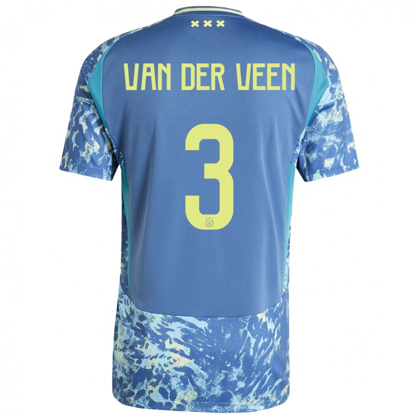 Danxen Bambino Maglia Roos Van Der Veen #3 Grigio Blu Giallo Kit Gara Away 2024/25 Maglietta