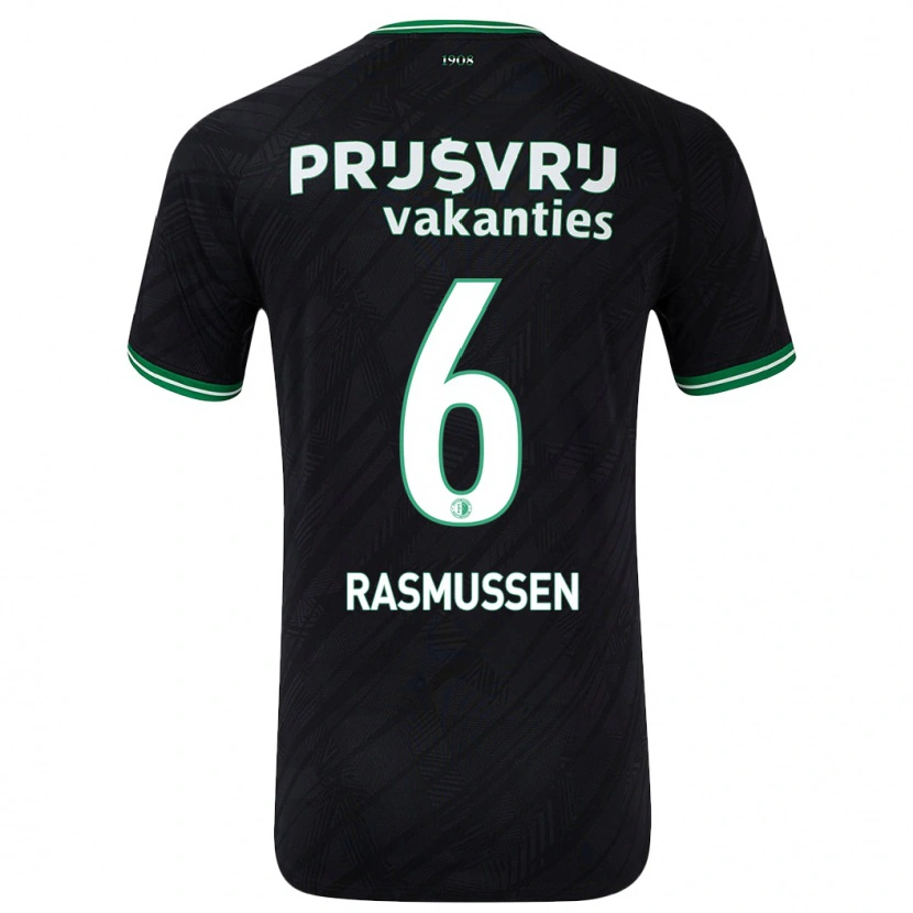 Danxen Bambino Maglia Jacob Rasmussen #6 Nero Verde Kit Gara Away 2024/25 Maglietta