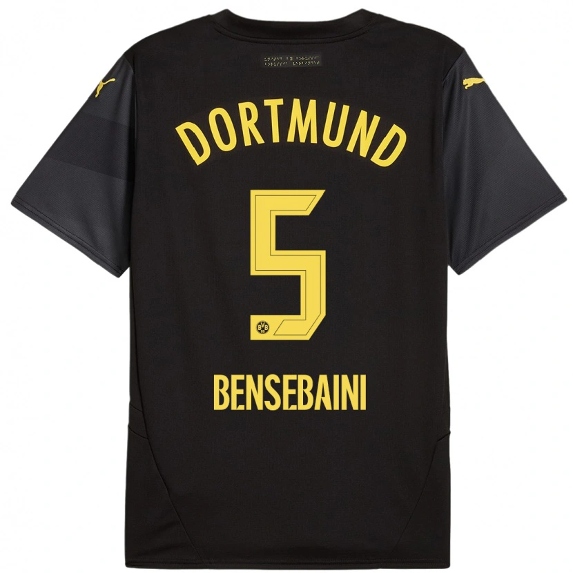 Danxen Bambino Maglia Ramy Bensebaini #5 Nero Giallo Kit Gara Away 2024/25 Maglietta