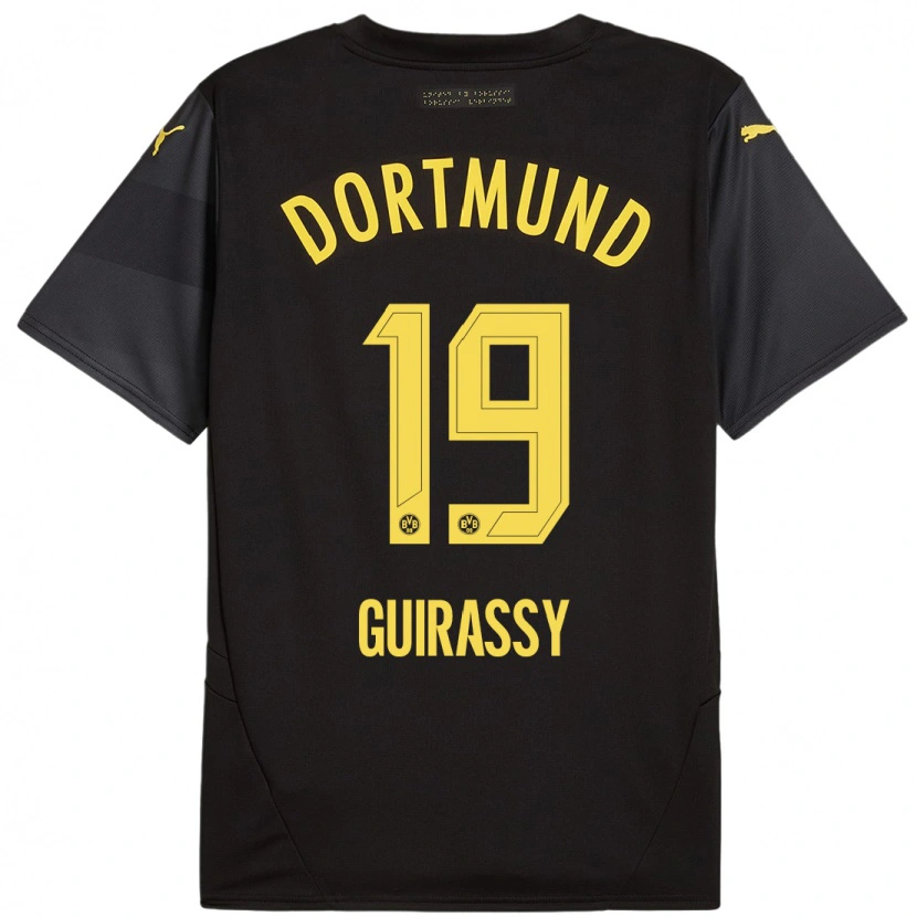 Danxen Bambino Maglia Serhou Guirassy #19 Nero Giallo Kit Gara Away 2024/25 Maglietta