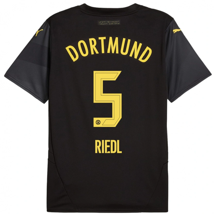 Danxen Bambino Maglia Jan-Luca Riedl #5 Nero Giallo Kit Gara Away 2024/25 Maglietta