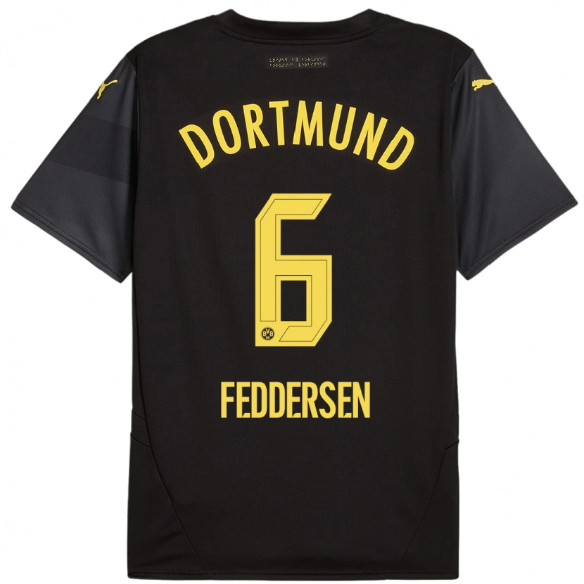 Danxen Bambino Maglia Jonas Feddersen #6 Nero Giallo Kit Gara Away 2024/25 Maglietta