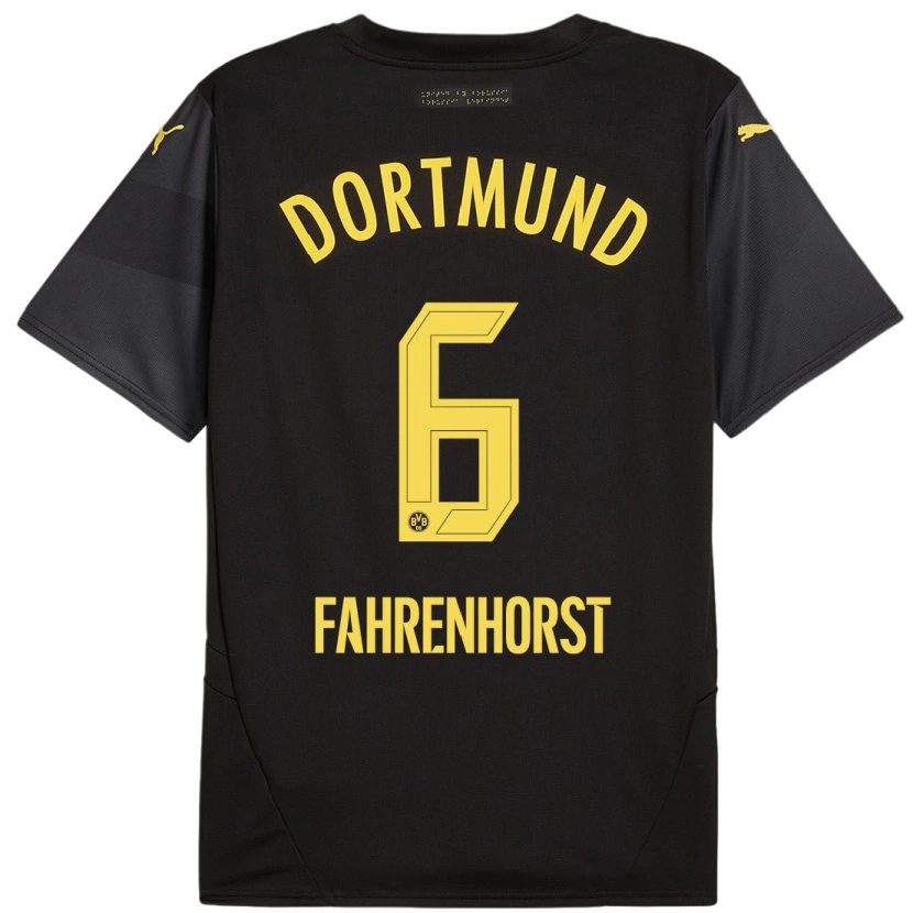 Danxen Bambino Maglia Luke Fahrenhorst #6 Nero Giallo Kit Gara Away 2024/25 Maglietta