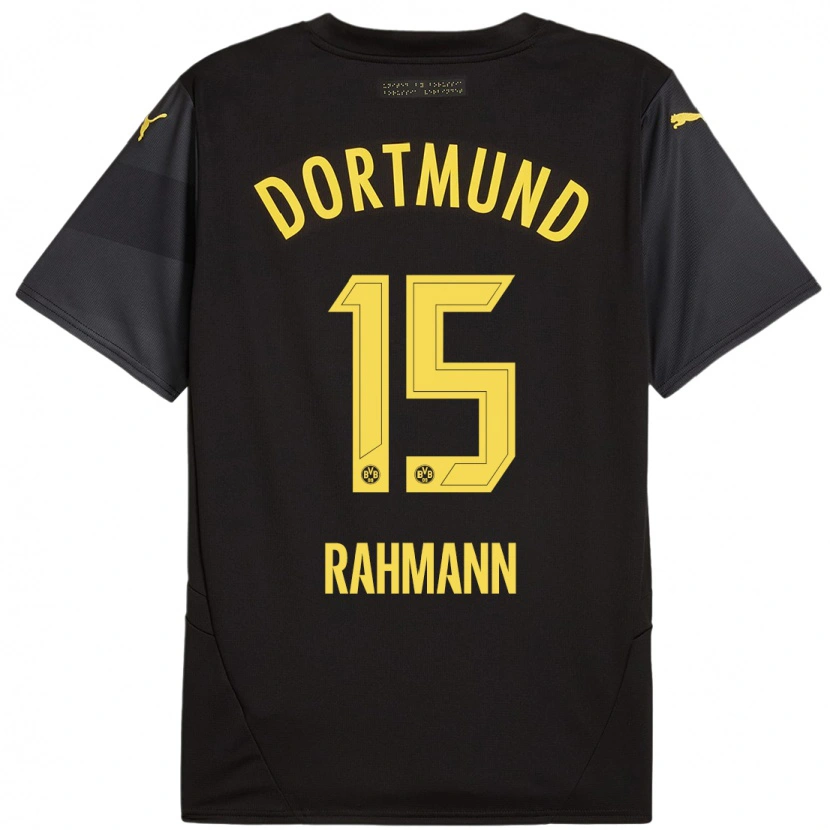 Danxen Bambino Maglia Luke Rahmann #15 Nero Giallo Kit Gara Away 2024/25 Maglietta