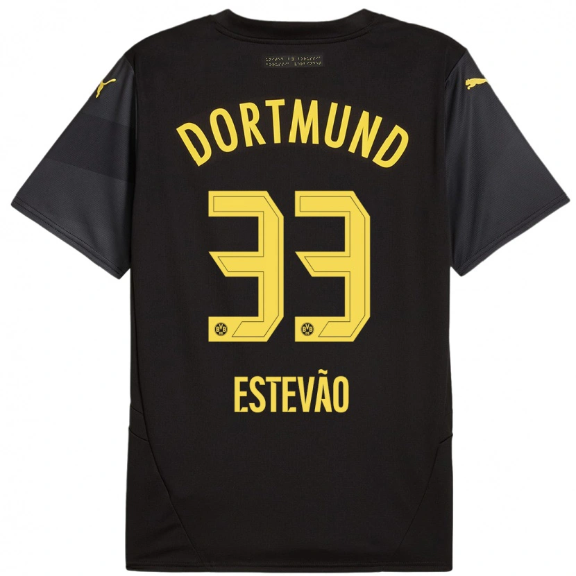 Danxen Bambino Maglia Tiago Estêvão #33 Nero Giallo Kit Gara Away 2024/25 Maglietta