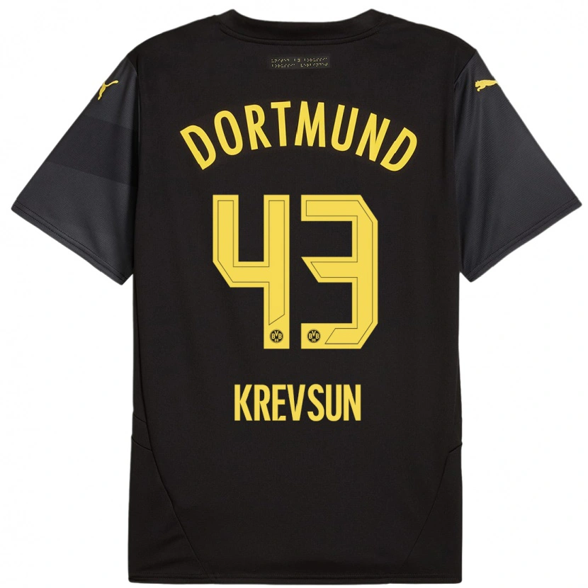 Danxen Bambino Maglia Danylo Krevsun #43 Nero Giallo Kit Gara Away 2024/25 Maglietta