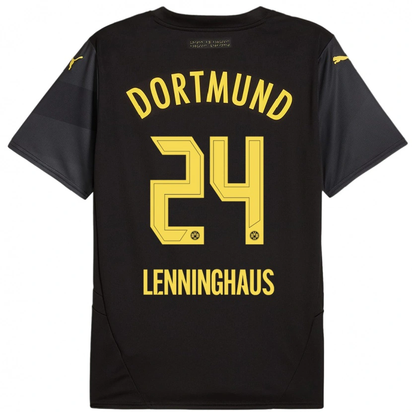 Danxen Bambino Maglia Mika Lenninghaus #24 Nero Giallo Kit Gara Away 2024/25 Maglietta
