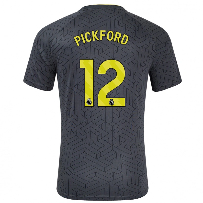 Danxen Bambino Maglia Jordan Pickford #12 Nero Giallo Kit Gara Away 2024/25 Maglietta