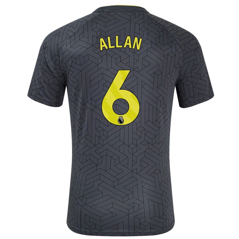 Danxen Bambino Maglia Allan #6 Nero Giallo Kit Gara Away 2024/25 Maglietta