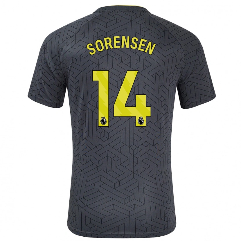 Danxen Bambino Maglia Nicoline Sorensen #14 Nero Giallo Kit Gara Away 2024/25 Maglietta