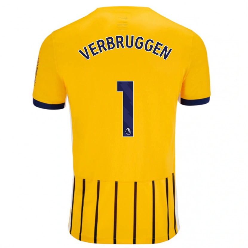 Danxen Bambino Maglia Bart Verbruggen #1 Oro Blu A Righe Sottili Kit Gara Away 2024/25 Maglietta