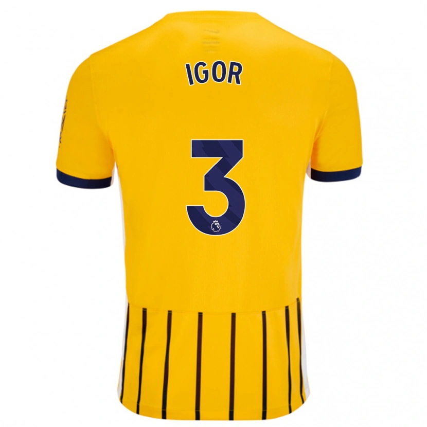 Danxen Bambino Maglia Igor #3 Oro Blu A Righe Sottili Kit Gara Away 2024/25 Maglietta