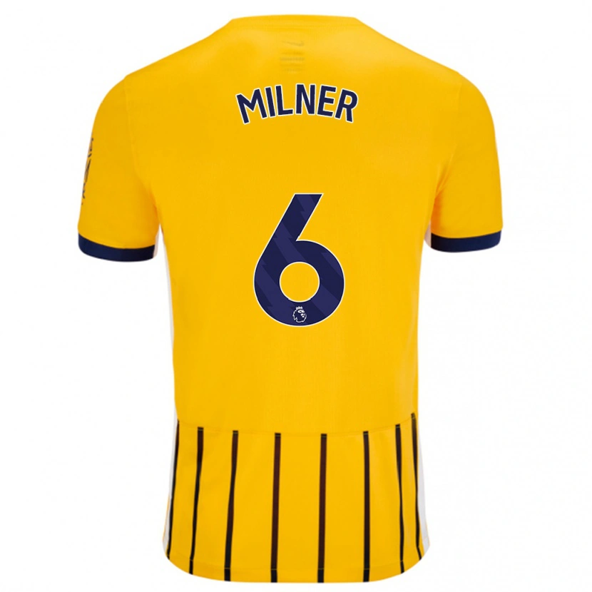Danxen Bambino Maglia James Milner #6 Oro Blu A Righe Sottili Kit Gara Away 2024/25 Maglietta