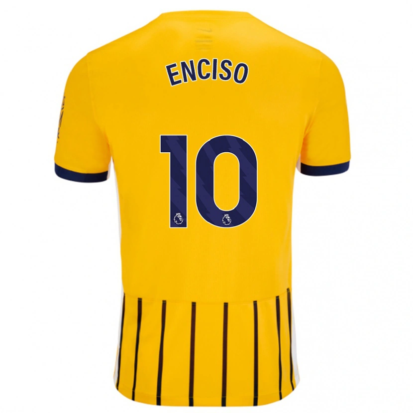 Danxen Bambino Maglia Julio Enciso #10 Oro Blu A Righe Sottili Kit Gara Away 2024/25 Maglietta