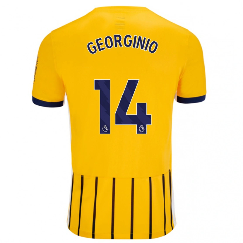 Danxen Bambino Maglia Georginio Rutter #14 Oro Blu A Righe Sottili Kit Gara Away 2024/25 Maglietta