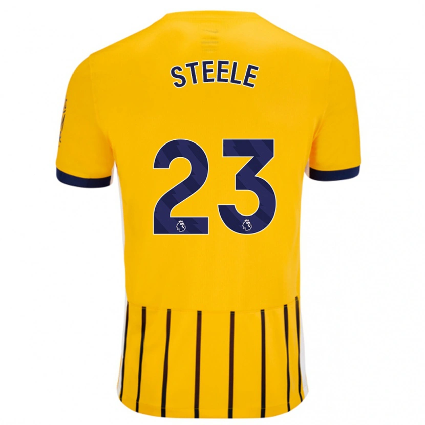Danxen Bambino Maglia Jason Steele #23 Oro Blu A Righe Sottili Kit Gara Away 2024/25 Maglietta