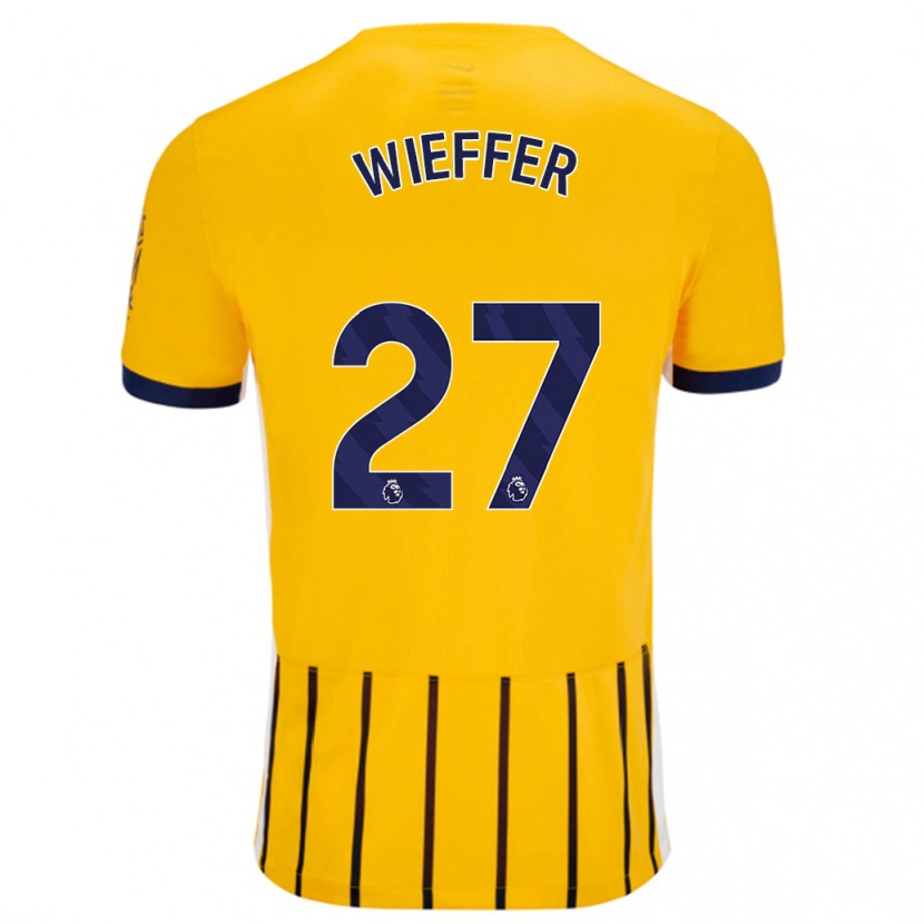 Danxen Bambino Maglia Mats Wieffer #27 Oro Blu A Righe Sottili Kit Gara Away 2024/25 Maglietta