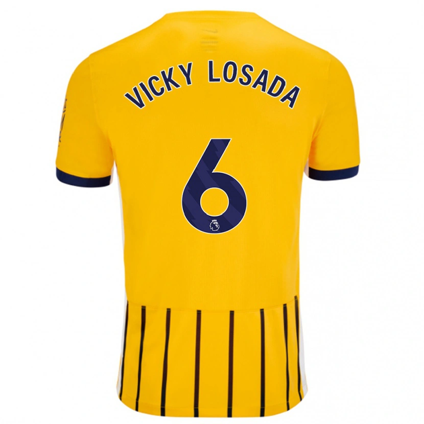 Danxen Bambino Maglia María Victoria Losada Gómez #6 Oro Blu A Righe Sottili Kit Gara Away 2024/25 Maglietta
