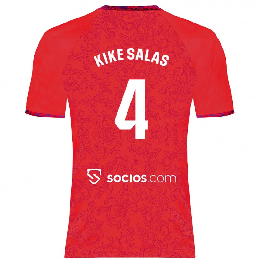 Danxen Bambino Maglia Kike Salas #4 Rosso Kit Gara Away 2024/25 Maglietta