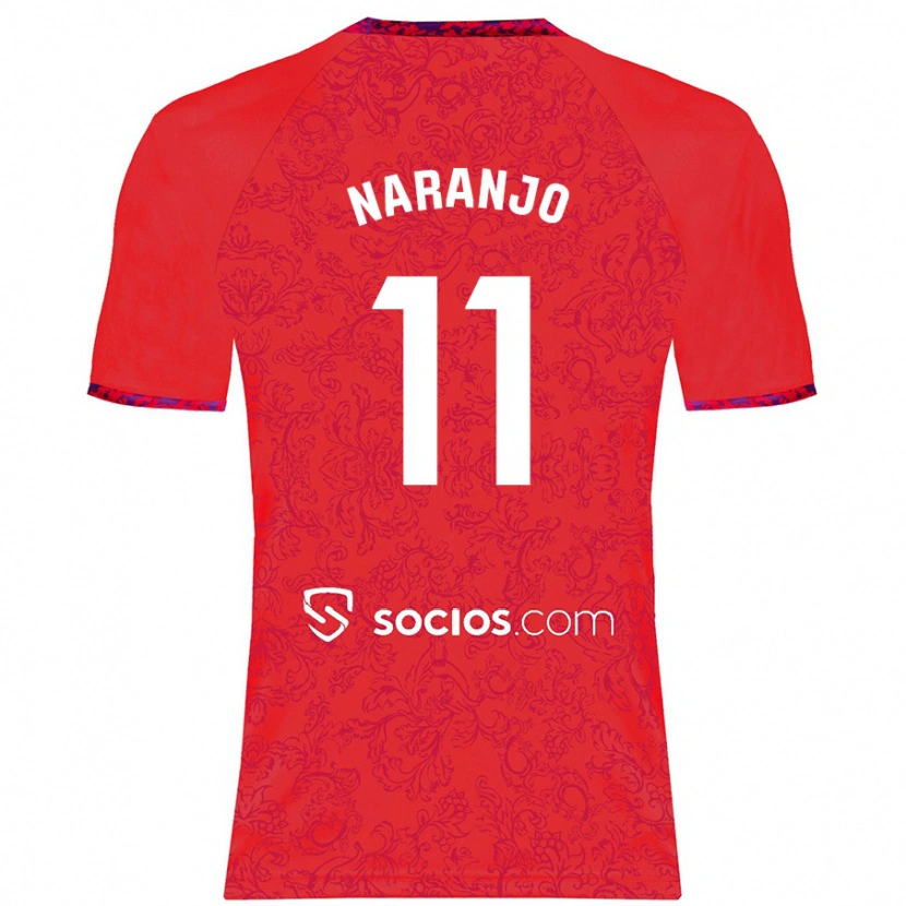 Danxen Bambino Maglia Mario Naranjo #11 Rosso Kit Gara Away 2024/25 Maglietta