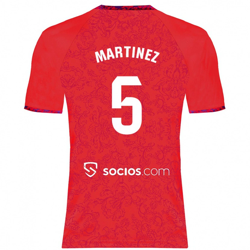 Danxen Bambino Maglia Sergio Martínez #5 Rosso Kit Gara Away 2024/25 Maglietta