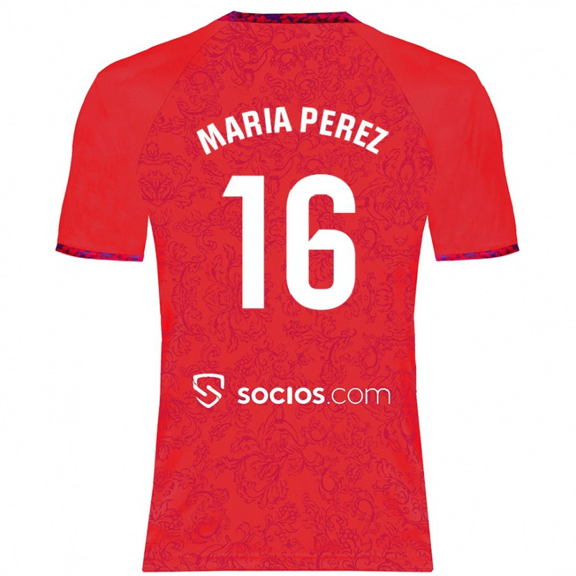 Danxen Bambino Maglia María Pérez Rabaza #16 Rosso Kit Gara Away 2024/25 Maglietta
