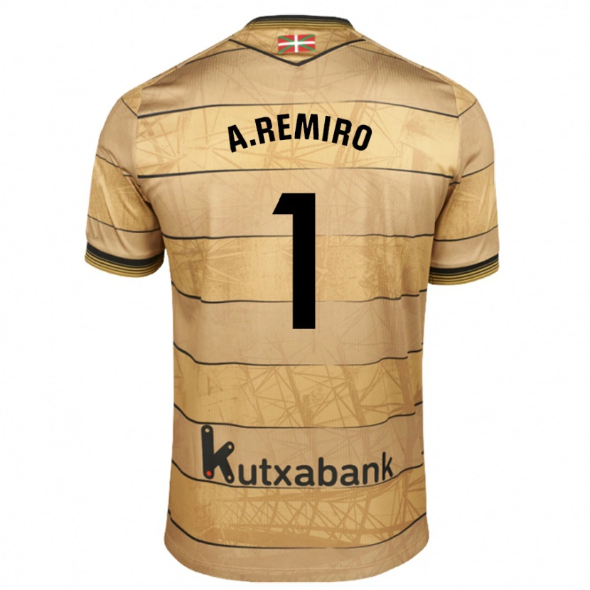 Danxen Bambino Maglia Álex Remiro #1 Marrone Kit Gara Away 2024/25 Maglietta
