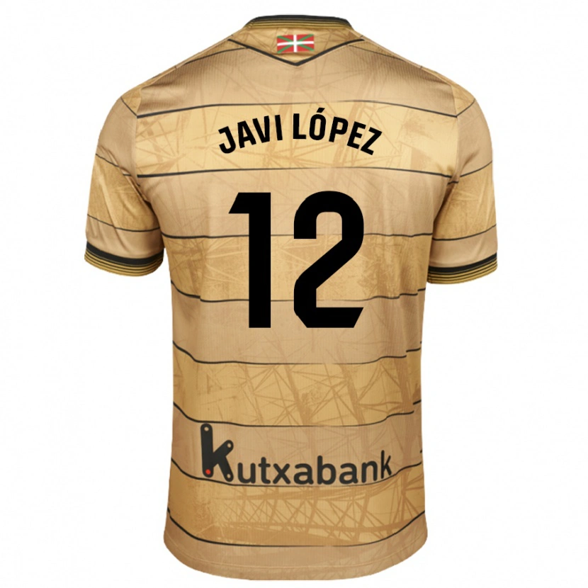 Danxen Bambino Maglia Javi López #12 Marrone Kit Gara Away 2024/25 Maglietta