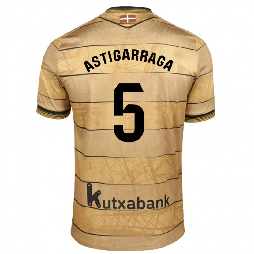 Danxen Bambino Maglia Eneko Astigarraga #5 Marrone Kit Gara Away 2024/25 Maglietta