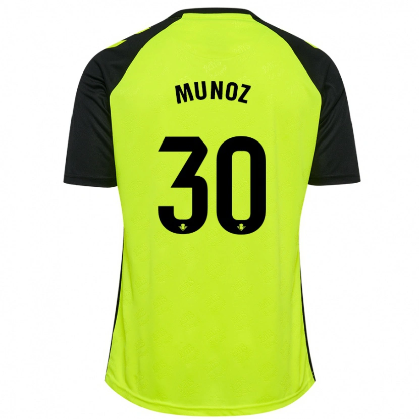 Danxen Bambino Maglia Blanca Muñoz #30 Giallo Fluorescente Nero Kit Gara Away 2024/25 Maglietta