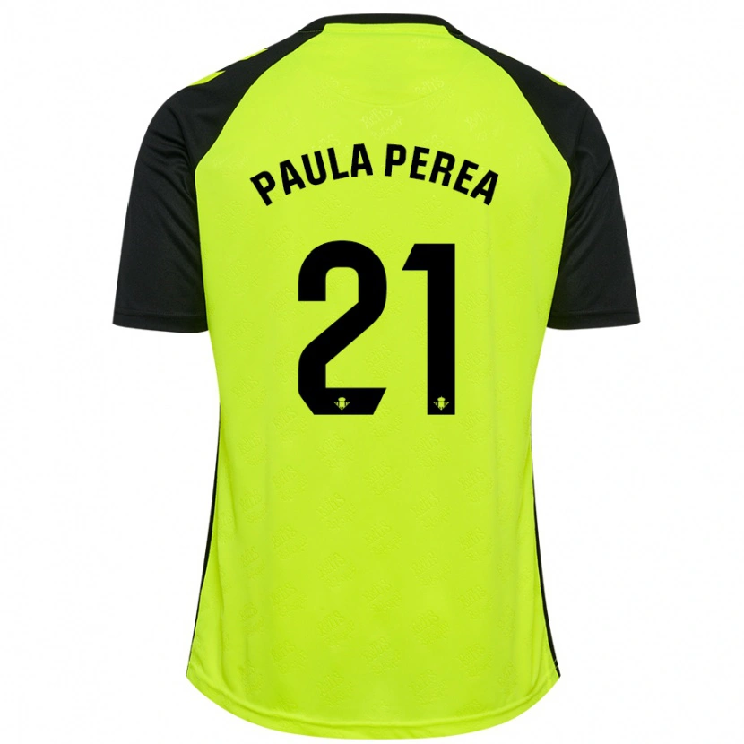 Danxen Bambino Maglia Paula Perea Ramírez #21 Giallo Fluorescente Nero Kit Gara Away 2024/25 Maglietta