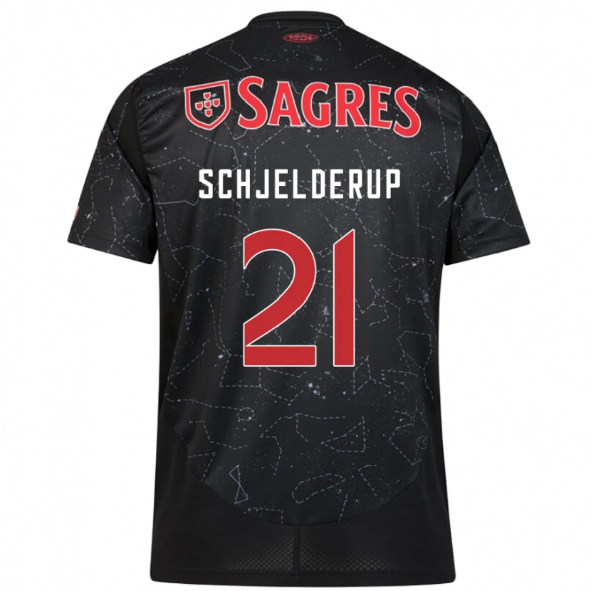 Danxen Bambino Maglia Andreas Schjelderup #21 Nero Rosso Kit Gara Away 2024/25 Maglietta