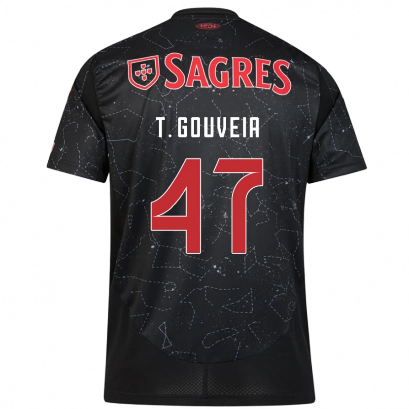 Danxen Bambino Maglia Tiago Gouveia #47 Nero Rosso Kit Gara Away 2024/25 Maglietta