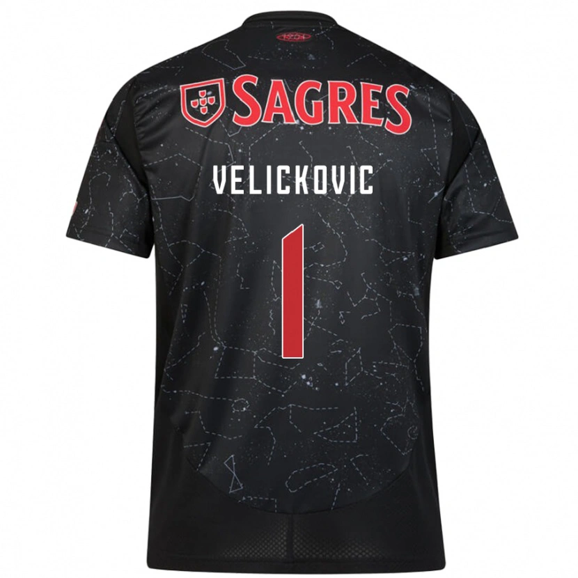 Danxen Bambino Maglia Luka Velickovic #1 Nero Rosso Kit Gara Away 2024/25 Maglietta
