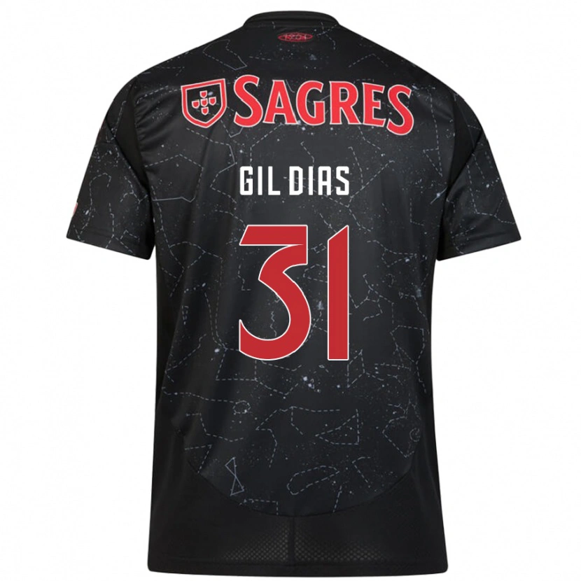 Danxen Bambino Maglia Gil Dias #31 Nero Rosso Kit Gara Away 2024/25 Maglietta