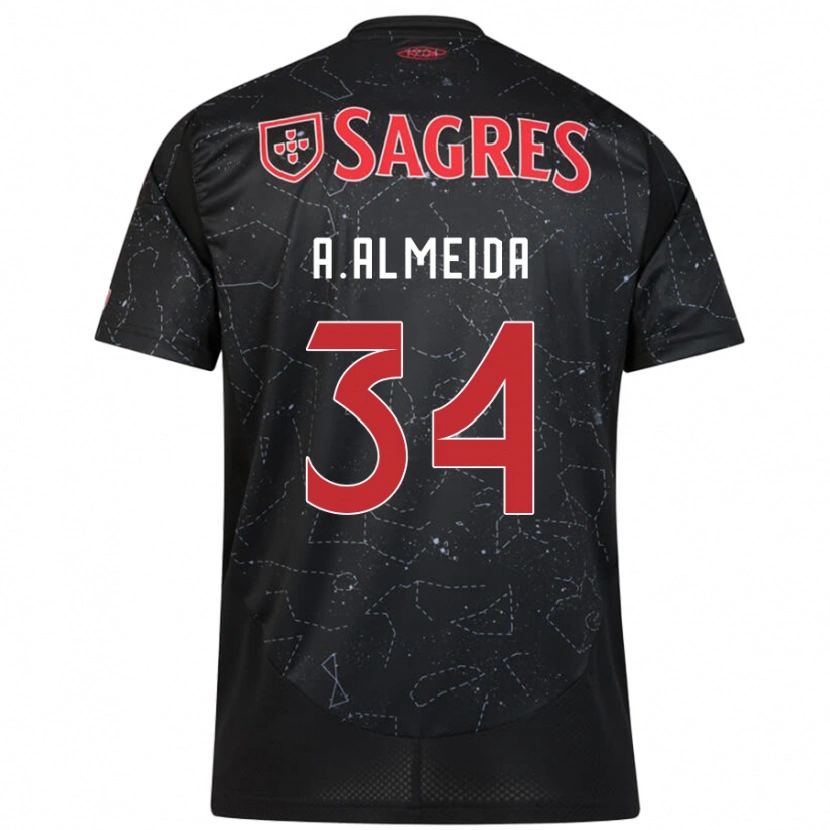 Danxen Bambino Maglia Andre Almeida #34 Nero Rosso Kit Gara Away 2024/25 Maglietta