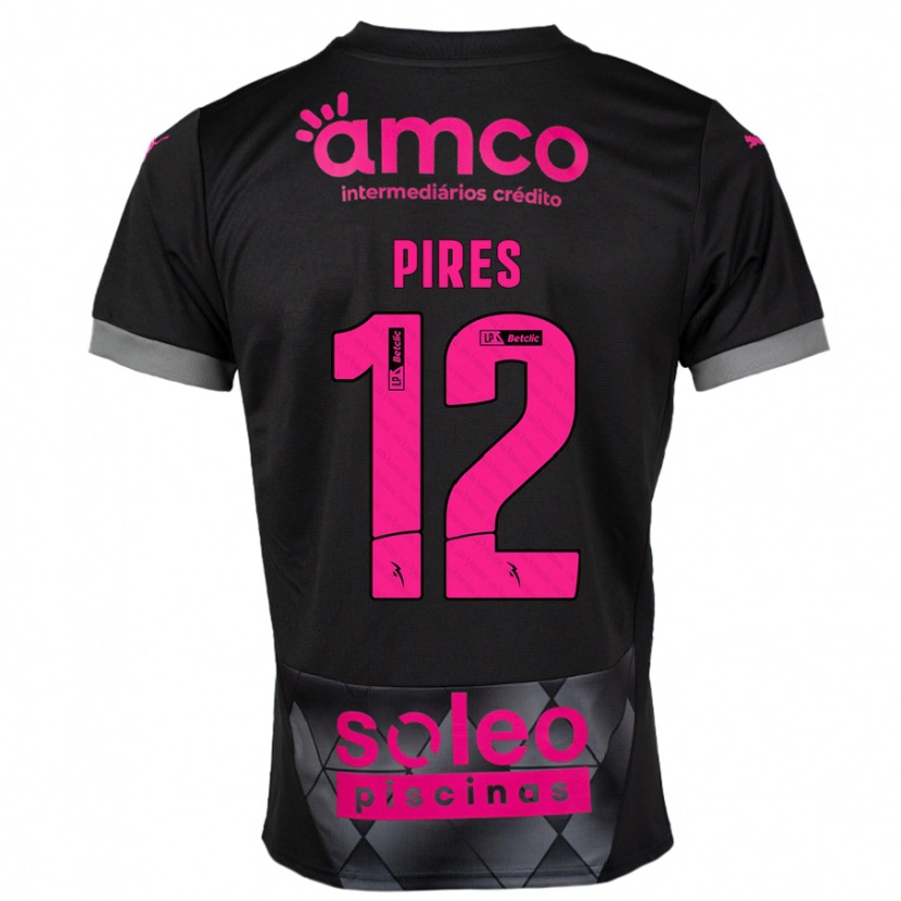 Danxen Bambino Maglia Hugo Pires #12 Nero Rosa Kit Gara Away 2024/25 Maglietta