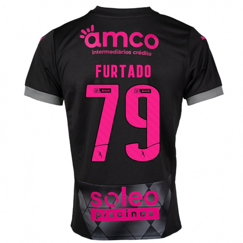 Danxen Bambino Maglia Rúben Furtado #79 Nero Rosa Kit Gara Away 2024/25 Maglietta