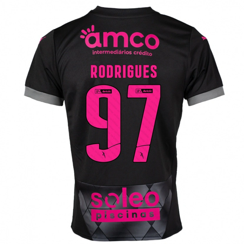 Danxen Bambino Maglia Dinis Rodrigues #97 Nero Rosa Kit Gara Away 2024/25 Maglietta