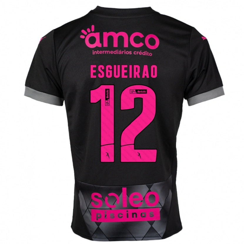 Danxen Bambino Maglia Íris Esgueirão #12 Nero Rosa Kit Gara Away 2024/25 Maglietta
