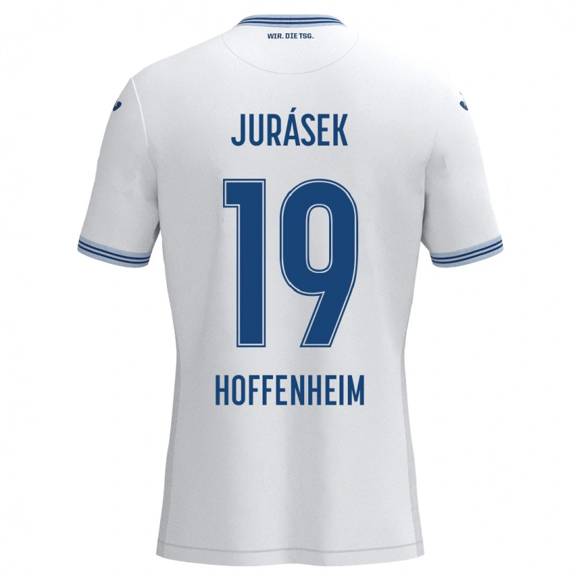 Danxen Bambino Maglia David Jurásek #19 Bianco Blu Kit Gara Away 2024/25 Maglietta