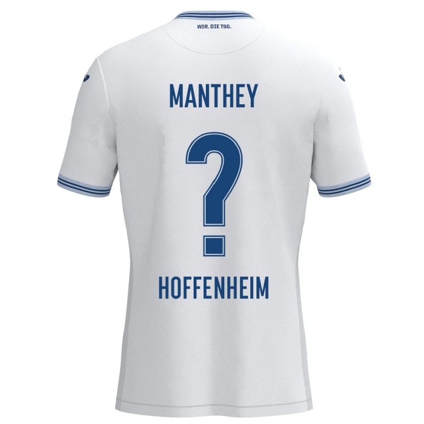 Danxen Bambino Maglia Kevin Manthey #0 Bianco Blu Kit Gara Away 2024/25 Maglietta