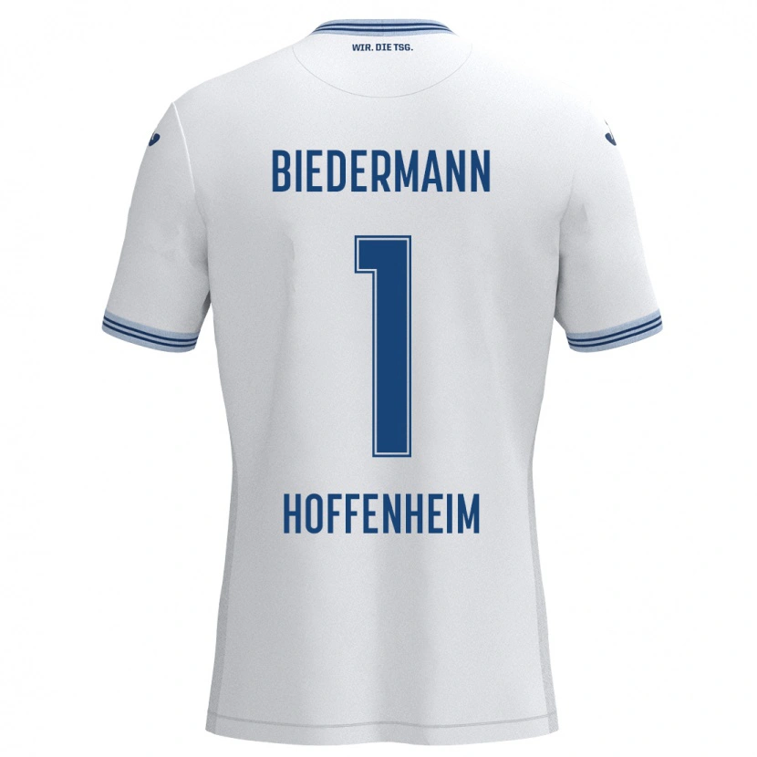 Danxen Bambino Maglia Nico Biedermann #1 Bianco Blu Kit Gara Away 2024/25 Maglietta