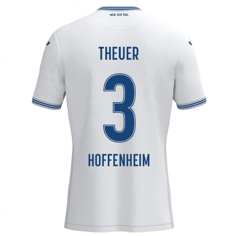 Danxen Bambino Maglia Maximilian Theuer #3 Bianco Blu Kit Gara Away 2024/25 Maglietta