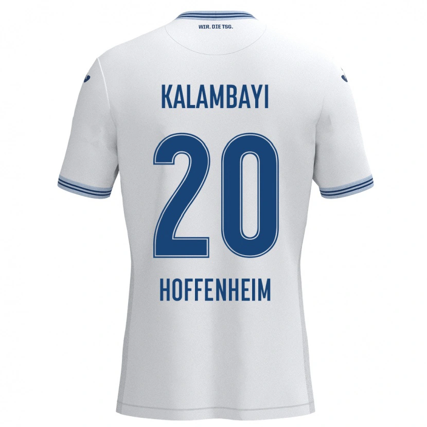 Danxen Bambino Maglia Simon Kalambayi #20 Bianco Blu Kit Gara Away 2024/25 Maglietta