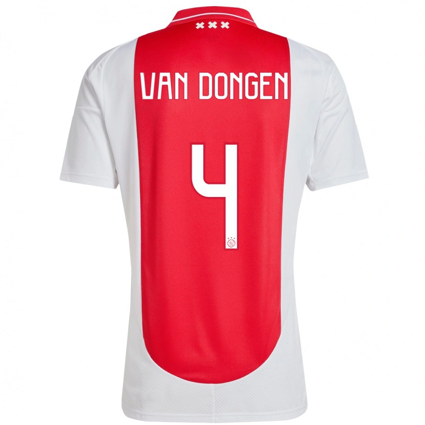Danxen Uomo Maglia Bram Van Dongen #4 Rosso Bianco Kit Gara Home 2024/25 Maglietta