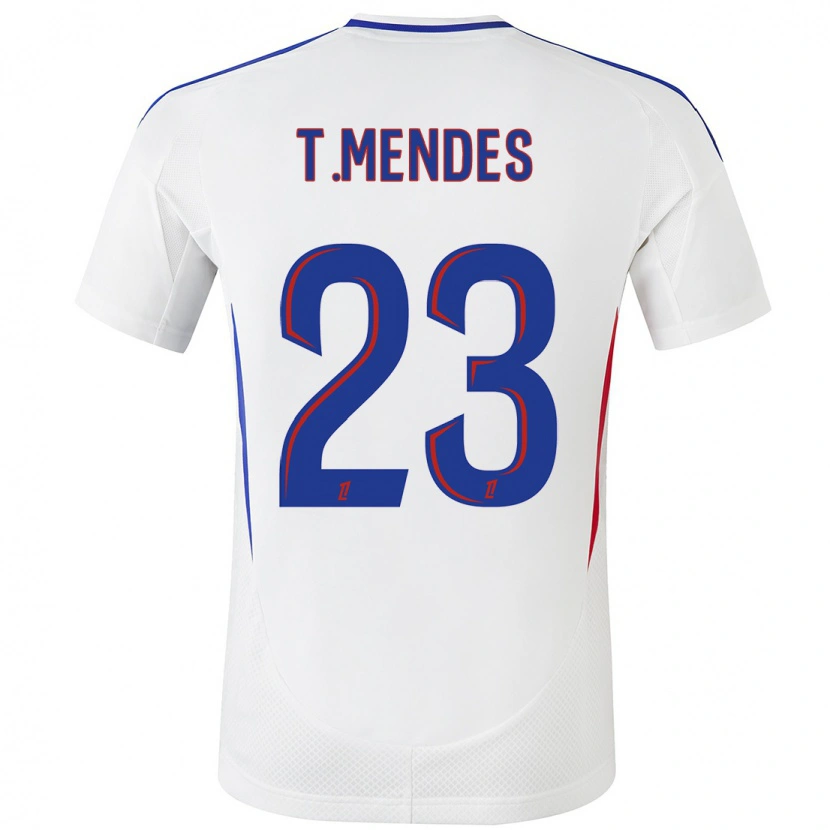 Danxen Uomo Maglia Thiago Mendes #23 Bianco Blu Kit Gara Home 2024/25 Maglietta